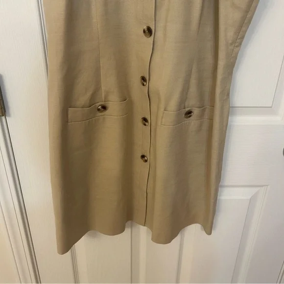 Veronica Beard Roxanne Linen Blend Button-Up Minidress in Stone Khaki Size 14